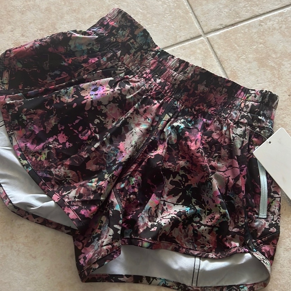 lululemon athletica Black Floral Print Running Shorts